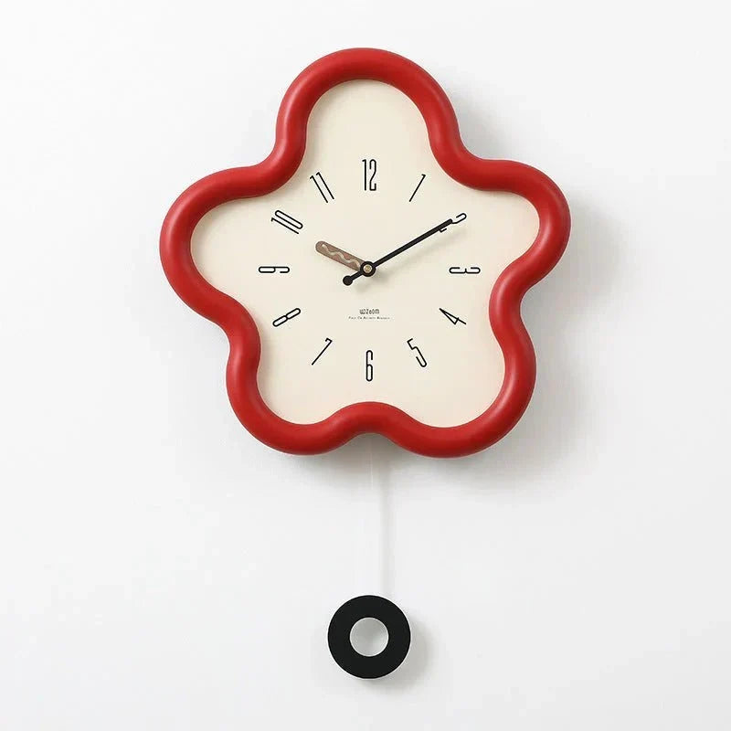 Decorative Blossom Wall Clock with Swinging Pendulum – Quiet Quartz Movement for Bedroom, Living Room & Home Office
