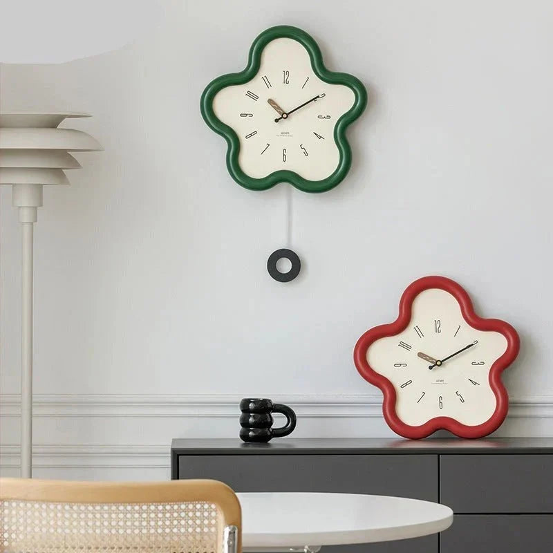 Decorative Blossom Wall Clock with Swinging Pendulum – Quiet Quartz Movement for Bedroom, Living Room & Home Office