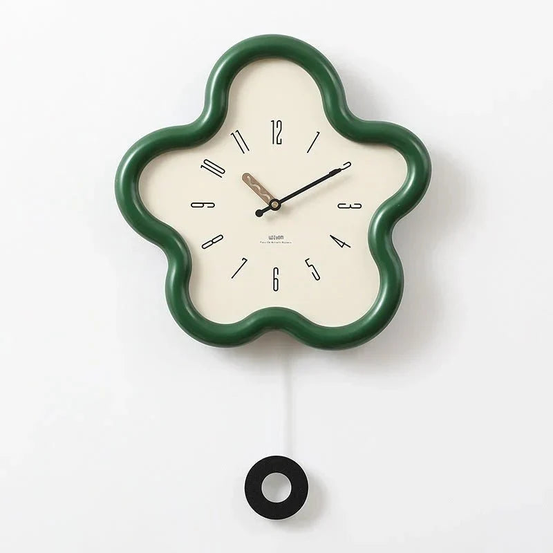 Decorative Blossom Wall Clock with Swinging Pendulum – Quiet Quartz Movement for Bedroom, Living Room & Home Office