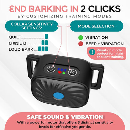 Bark Collar for Small Dogs, Dog Collar for Barking with Gentle Vibration and Sound, Rechargeable Dog Vibration Collar