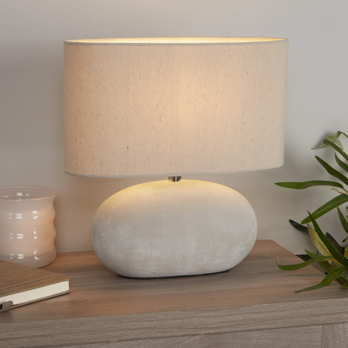 Elegant Grey Ceramic Table Lamp with Cream Shade | Modern Design for Living Room & Bedroom