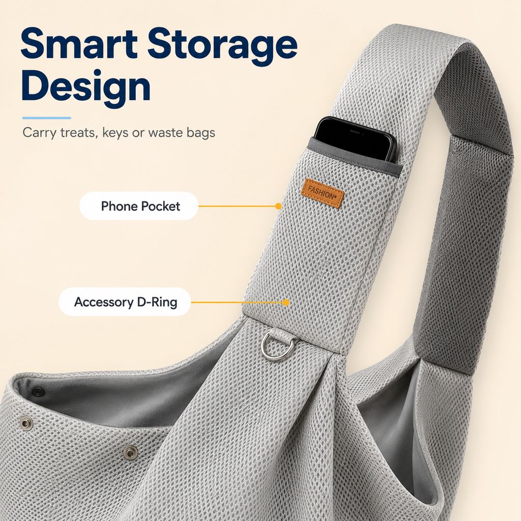 Ortekor Crossbody Pet Sling Carrier for Small Dogs & Cats - Breathable Hands-Free Travel Bag for Walks, Errands & Vet Visits