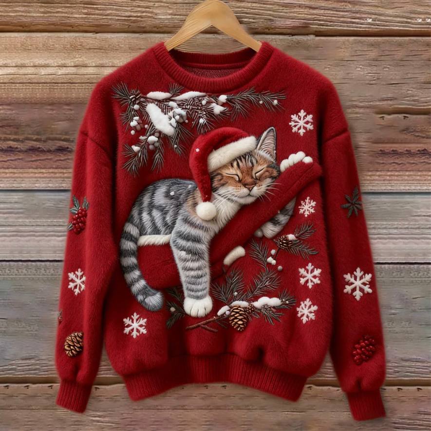 Fun Cat Holiday Sweater with 3D Design