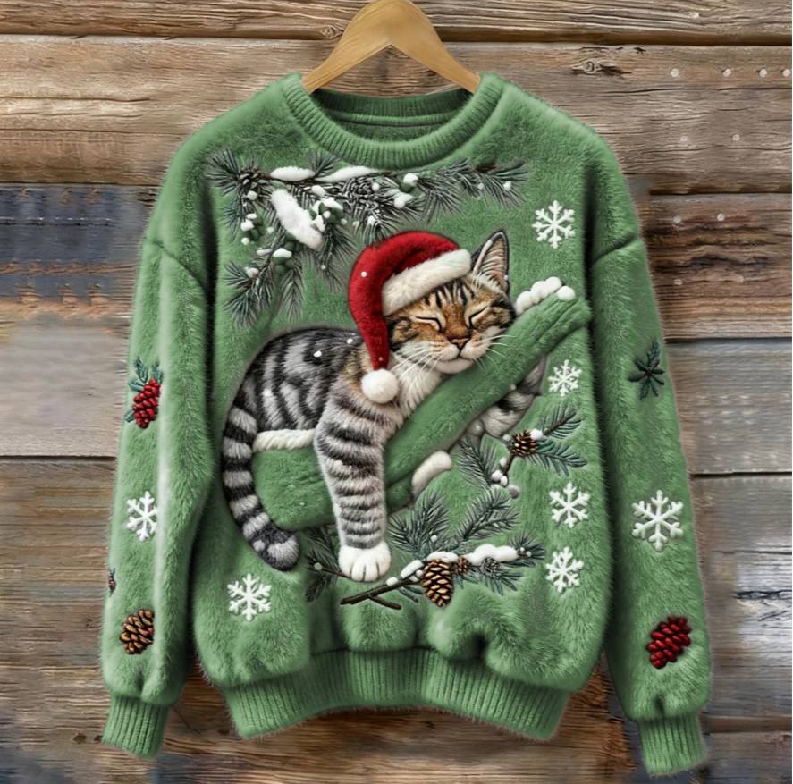 Fun Cat Holiday Sweater with 3D Design
