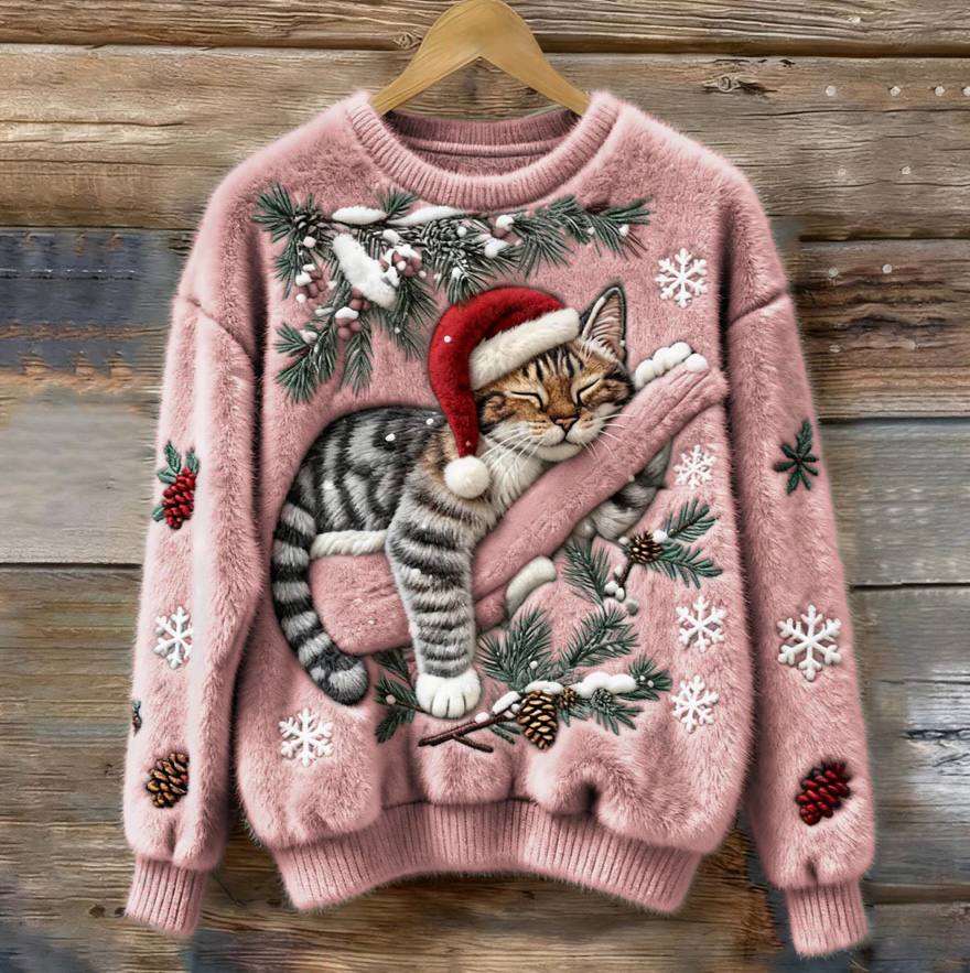 Fun Cat Holiday Sweater with 3D Design