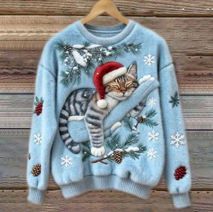 Fun Cat Holiday Sweater with 3D Design