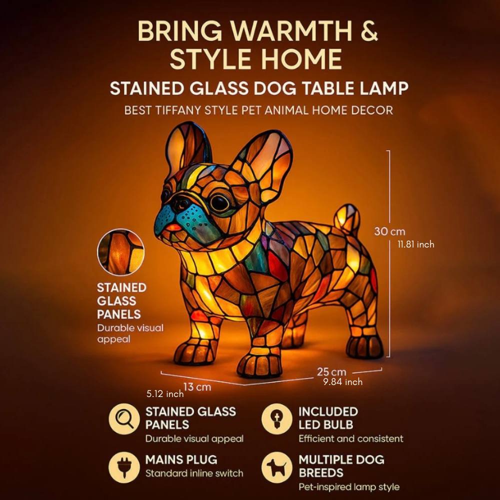 Stunning Stained Glass Dog Table Lamp