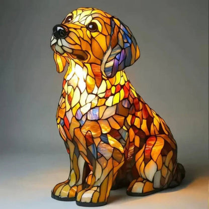 Stunning Stained Glass Dog Table Lamp