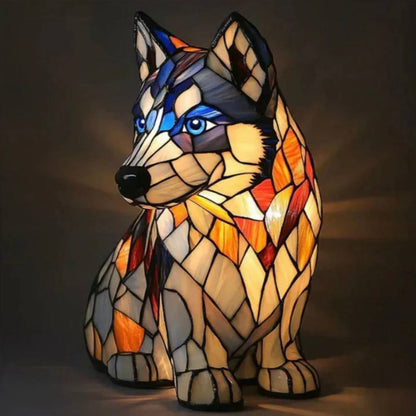 Stunning Stained Glass Dog Table Lamp