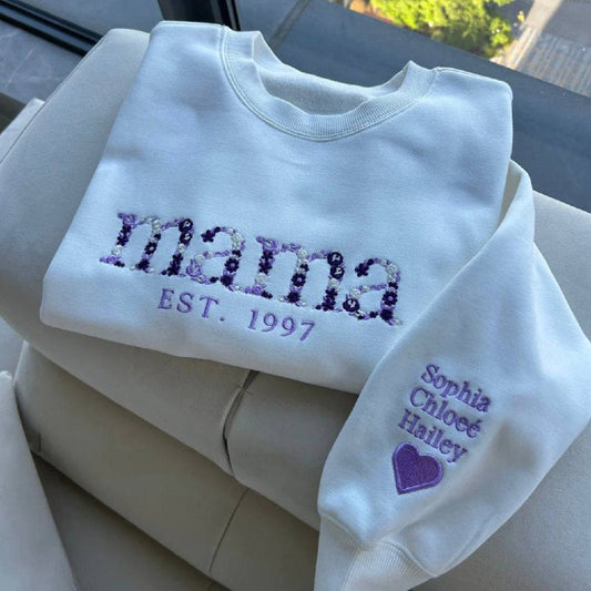 Customizable Mom Sweatshirt with Flower Pattern - Ortekor