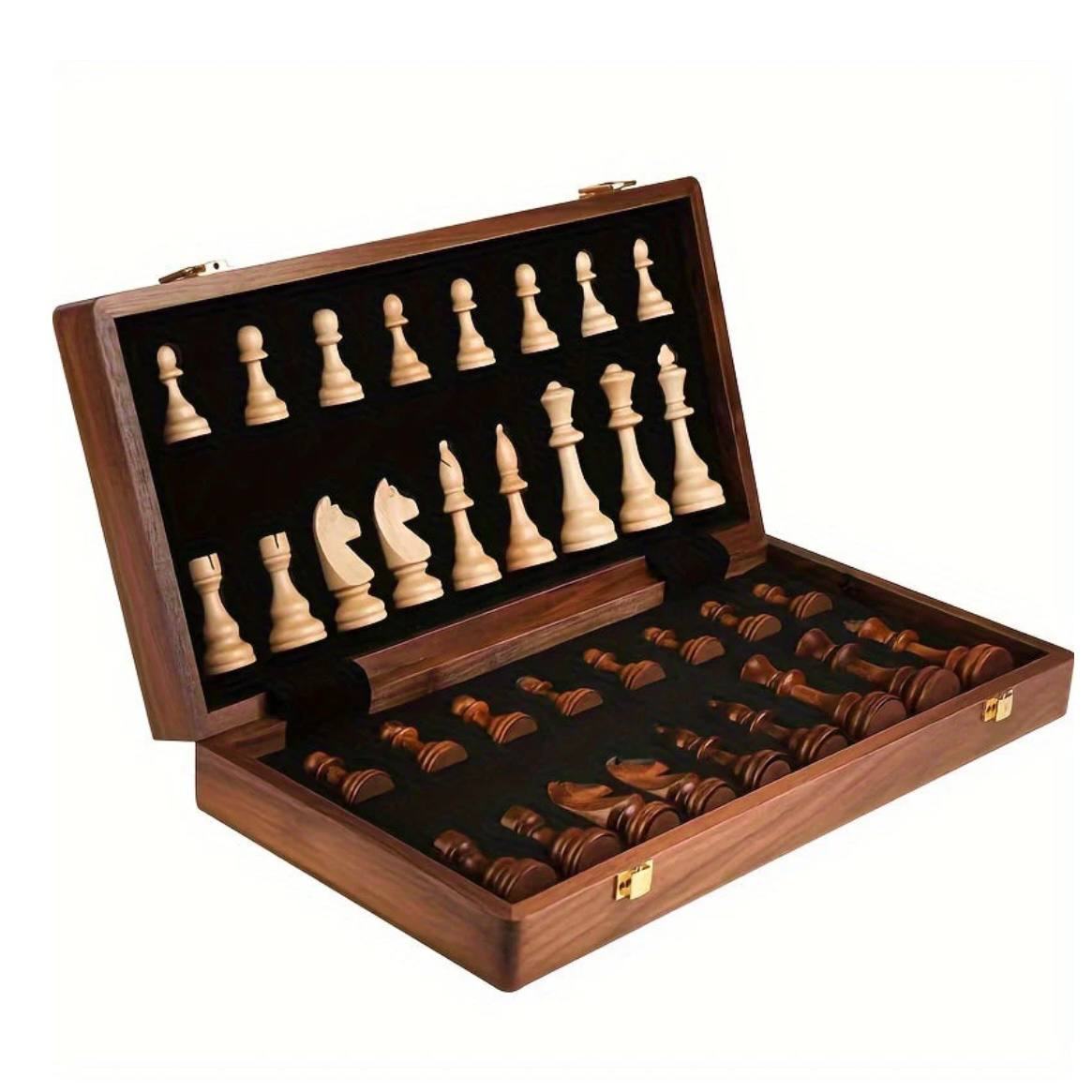 Portable Wooden Chess Set with Heavy Pieces