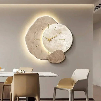 Rustic Wooden Wall Clock with Warm LED Glow