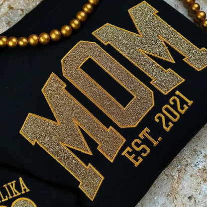 Customizable Mom Hoodie with Glittery Personalized Text