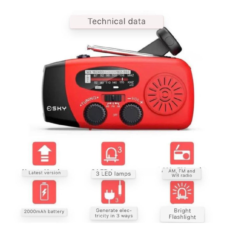 Compact Hand Crank AM FM Radio with Flashlight