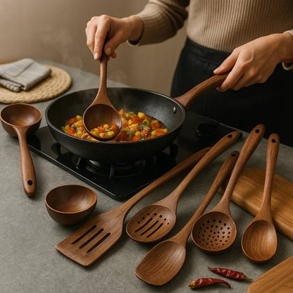 Rustic Wooden Kitchen Tool Set, Durable and Stylish