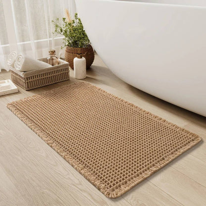 Soft Non Slip Bathroom Mat with Tassels, Washable Bath Rug