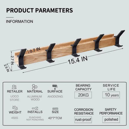 Space Saving 5 Hook Wooden Coat Rack Modern Design