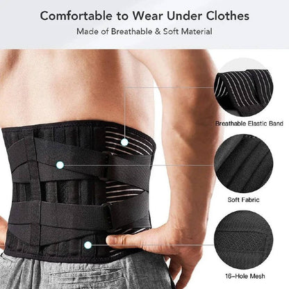 Ergonomic Lumbar Back Brace with Adjustable Steel Support