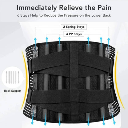 Ergonomic Lumbar Back Brace with Adjustable Steel Support