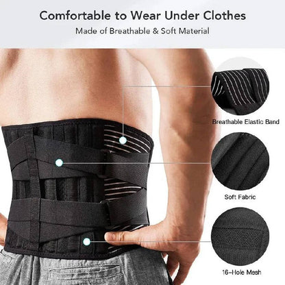 Ergonomic Lumbar Back Brace with Adjustable Steel Support