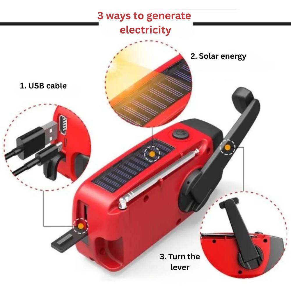 Portable Solar Hand Crank Radio with Power Bank