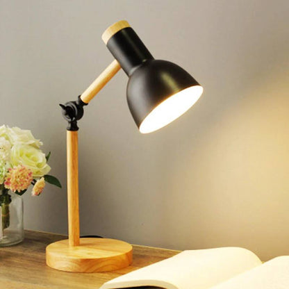 Modern Wooden Table Lamp with Adjustable Arm and Touch Control