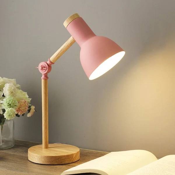Modern Wooden Table Lamp with Adjustable Arm and Touch Control