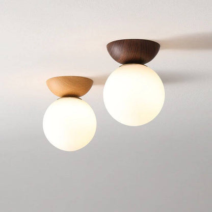Round Wooden Pendant Glass Lamp