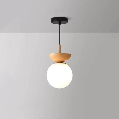 Round Wooden Pendant Glass Lamp