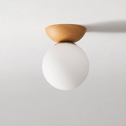 Round Wooden Pendant Glass Lamp