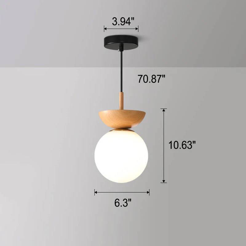 Round Wooden Pendant Glass Lamp