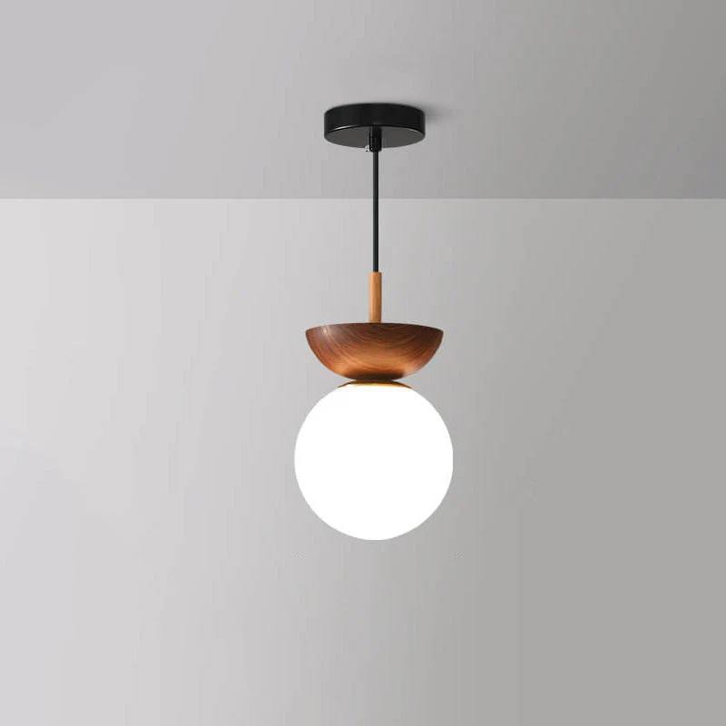 Round Wooden Pendant Glass Lamp