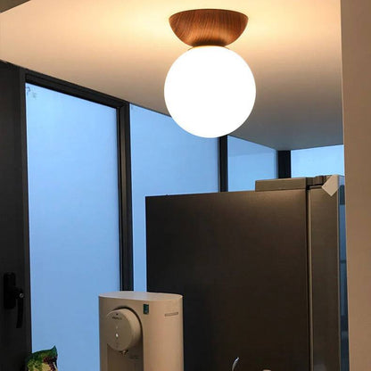 Round Wooden Pendant Glass Lamp