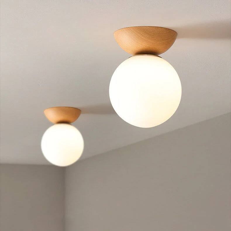 Round Wooden Pendant Glass Lamp