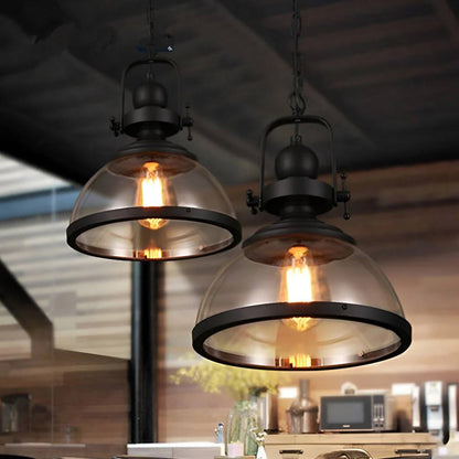 Round Glass Drop Ceiling Light, Vintage Metal Pendant Lamp