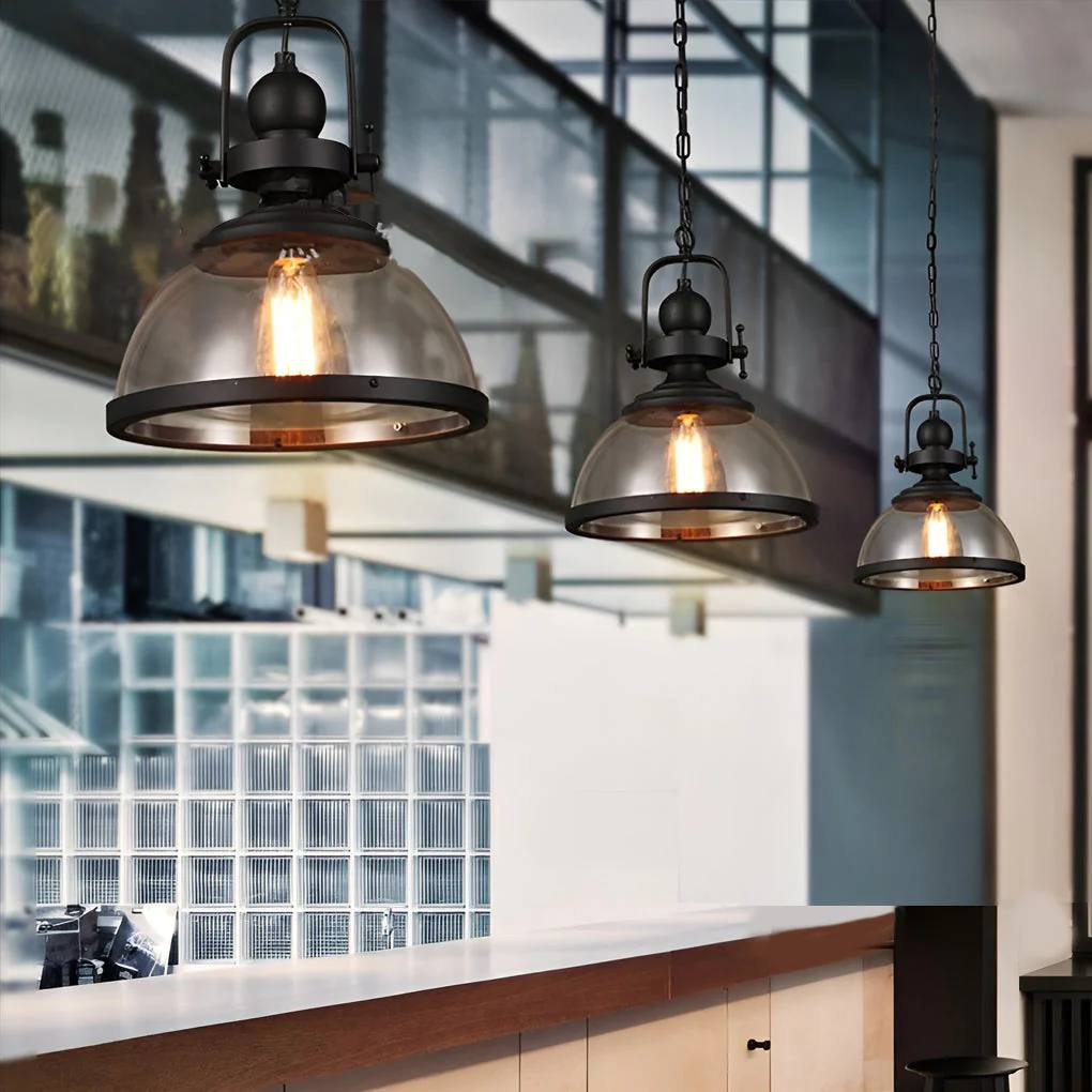 Round Glass Drop Ceiling Light, Vintage Metal Pendant Lamp