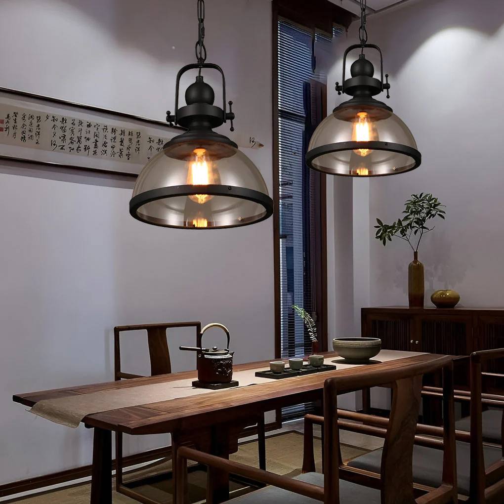 Round Glass Drop Ceiling Light, Vintage Metal Pendant Lamp