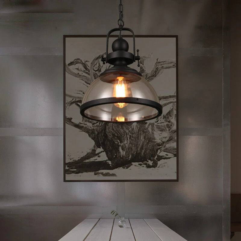 Round Glass Drop Ceiling Light, Vintage Metal Pendant Lamp
