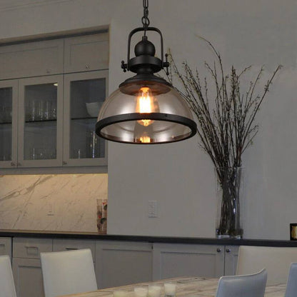 Round Glass Drop Ceiling Light, Vintage Metal Pendant Lamp