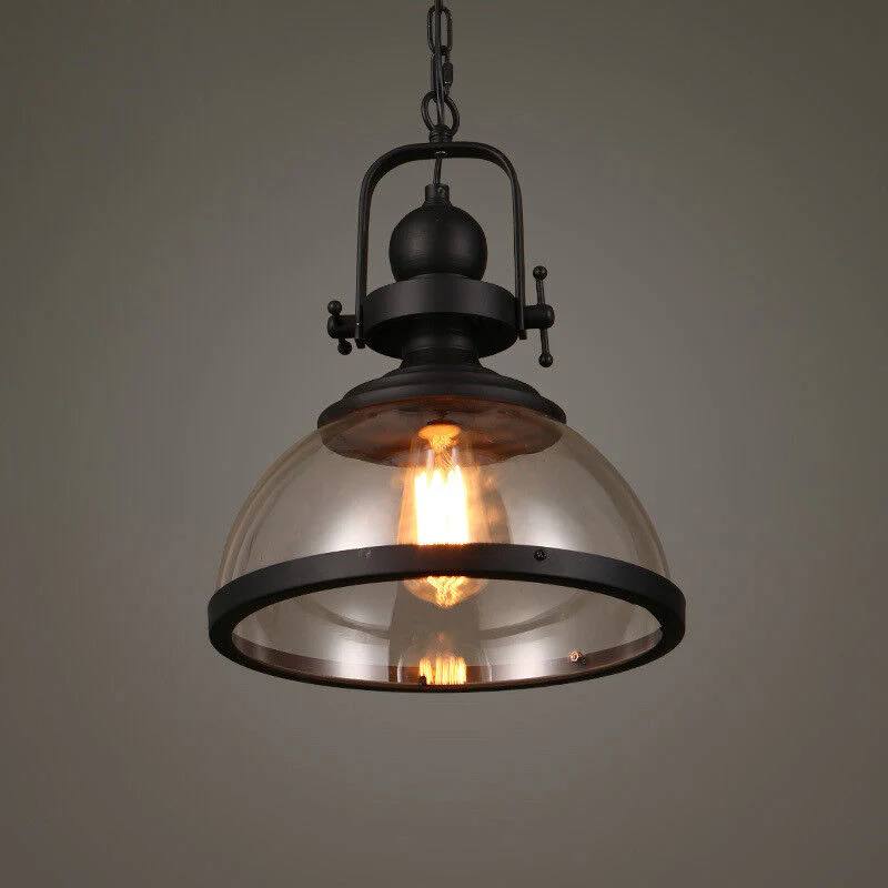 Round Glass Drop Ceiling Light, Vintage Metal Pendant Lamp