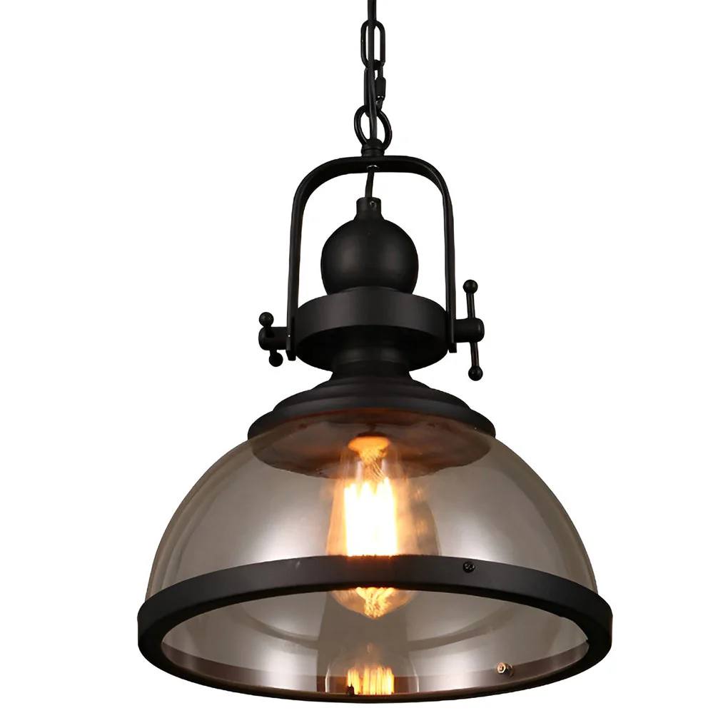 Round Glass Drop Ceiling Light, Vintage Metal Pendant Lamp