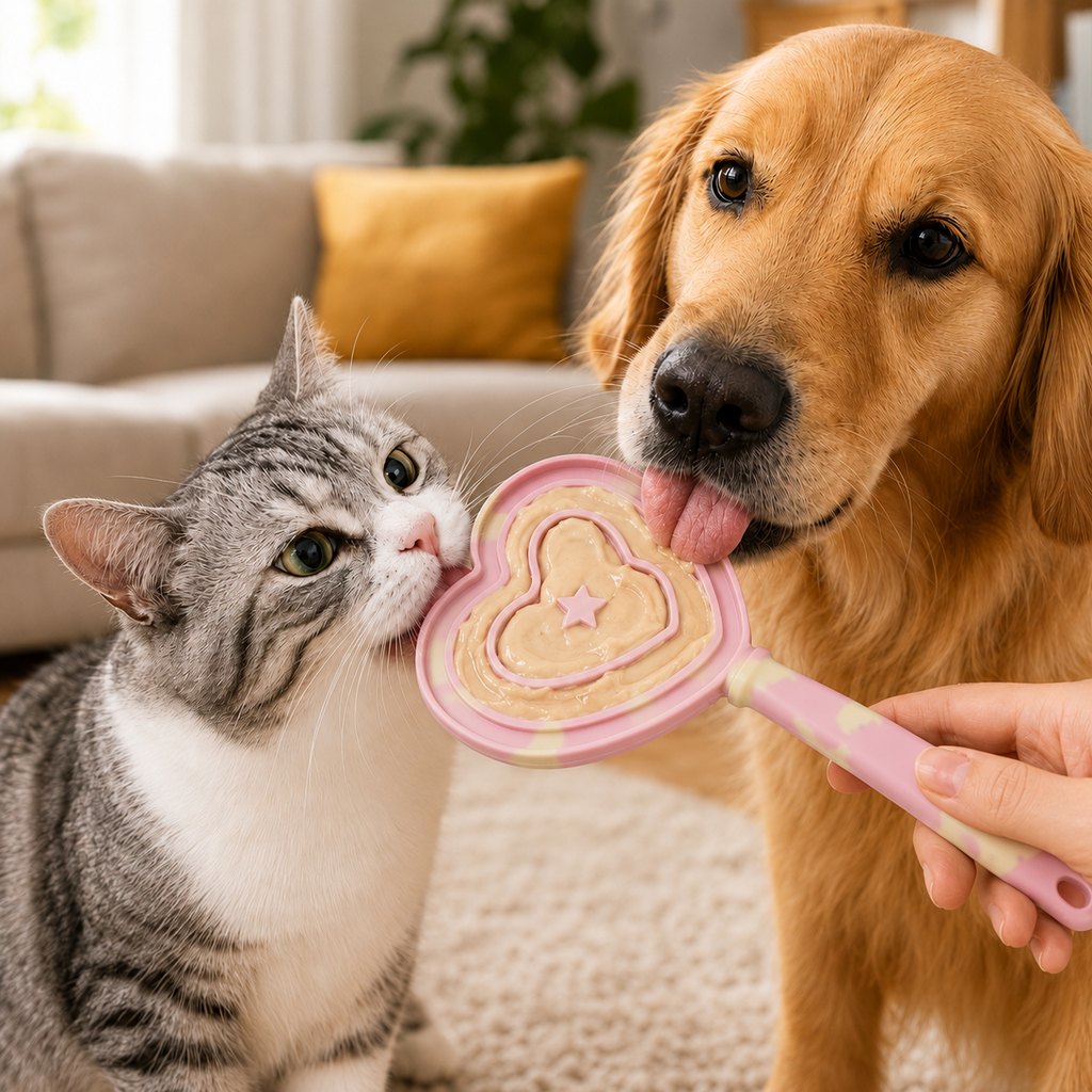 Ortekor Heart Pet Licking Wand for Cats & Dogs - Handheld Soft Treat Feeder for Yogurt, Wet Food & Pumpkin Puree