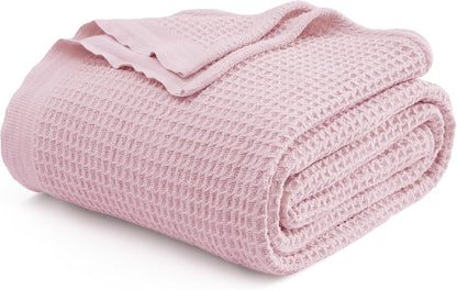 100% Cotton Waffle Weave Throw Blanket Queen King Breathable Lightweight Bed Cover for All Seasons Couch Sofa Bedroom Layering Textured