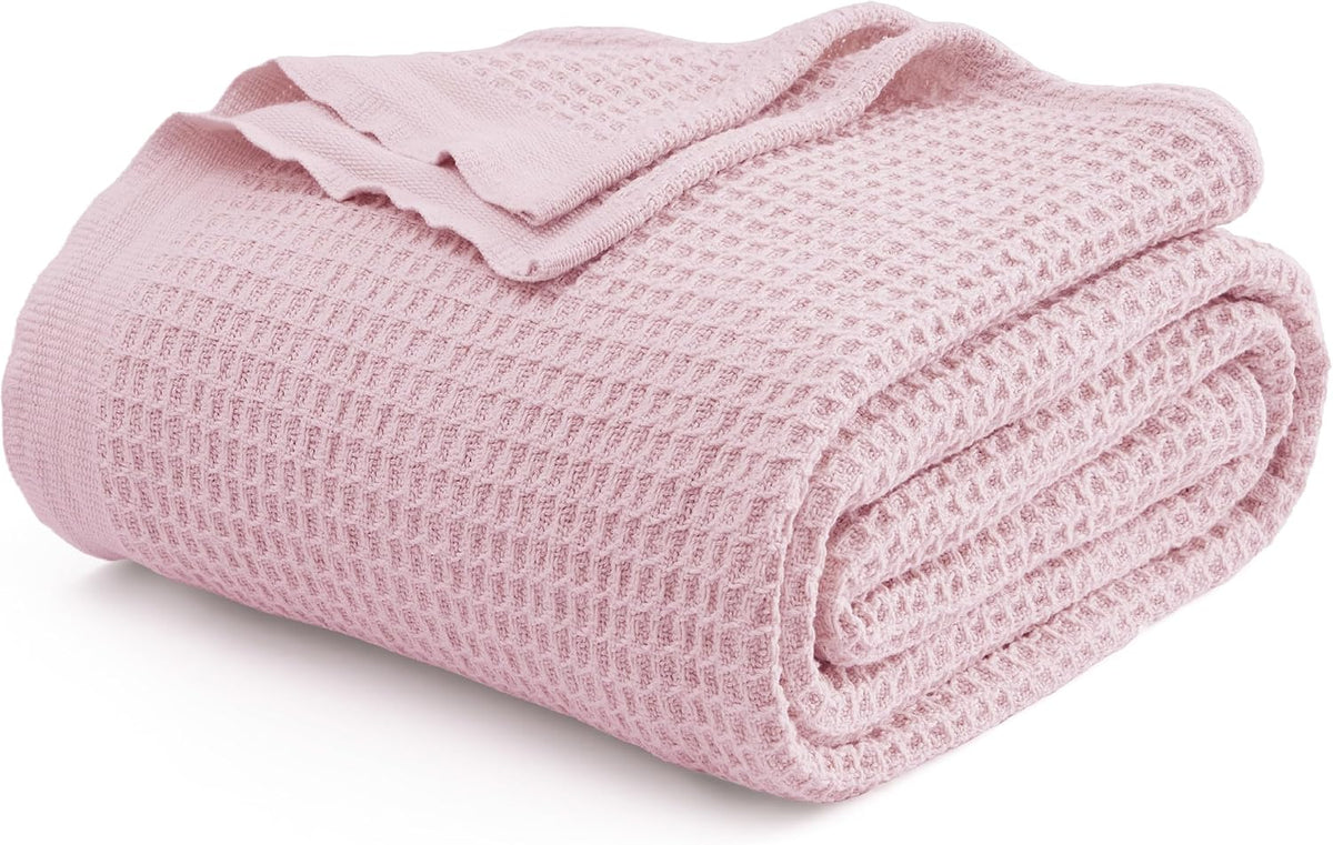 Cozy Haven | 100% Cotton Queen Blanket with Cooling Waffle Weave | Soft & Breathable for Summer Comfort