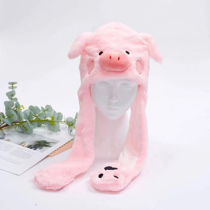 Plush Hat with Pop-Up Ears for Kids & Adults – Interactive Cosplay Beanie with Squeeze Paws | Fun Winter Accessory for Parties, Christmas