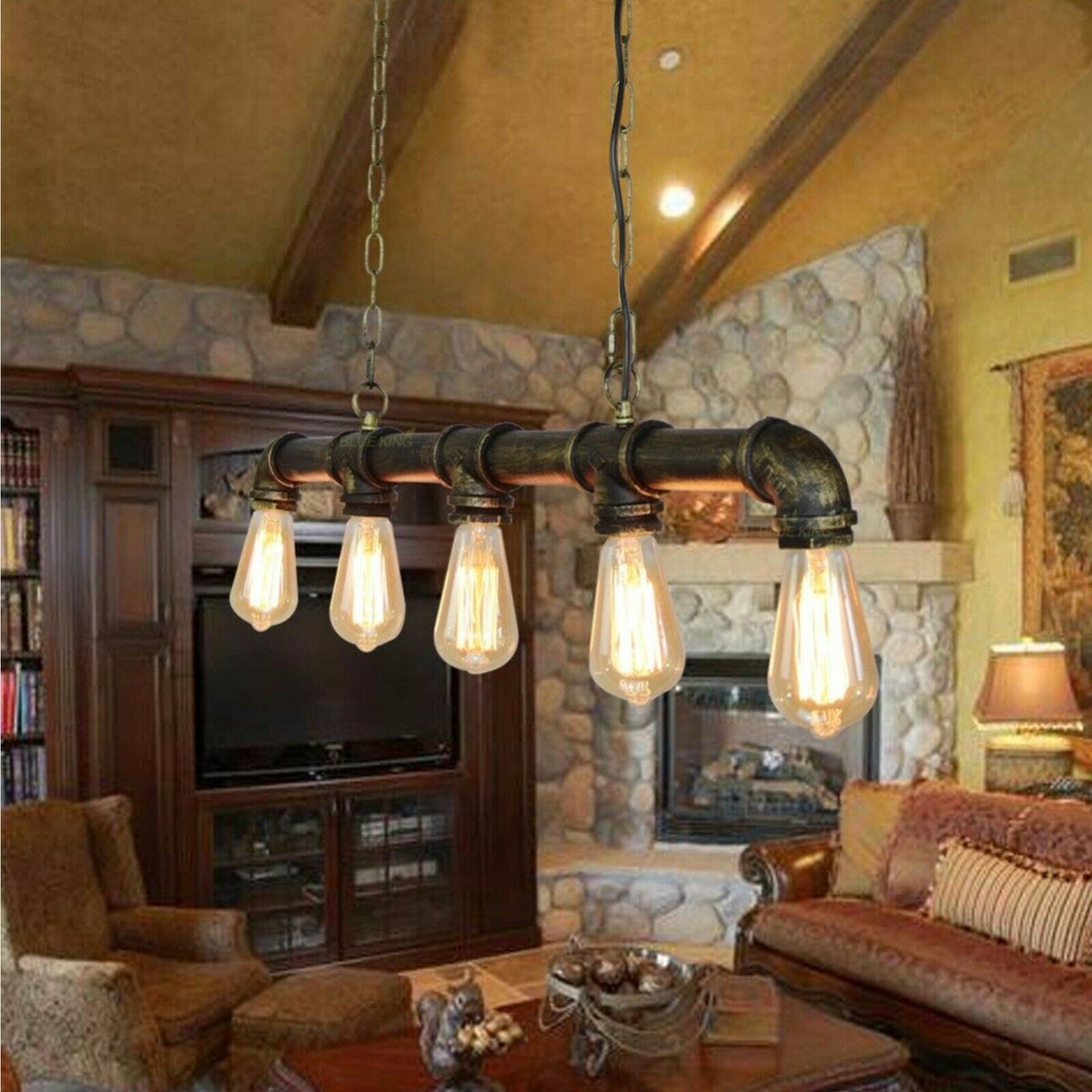 Iron Pipe Ceiling Light 43 in Tall Steampunk Hanging Fixture E27 Socket Retro Industrial Style Dining Room Kitchen Bar Restaurant Cafe Loft