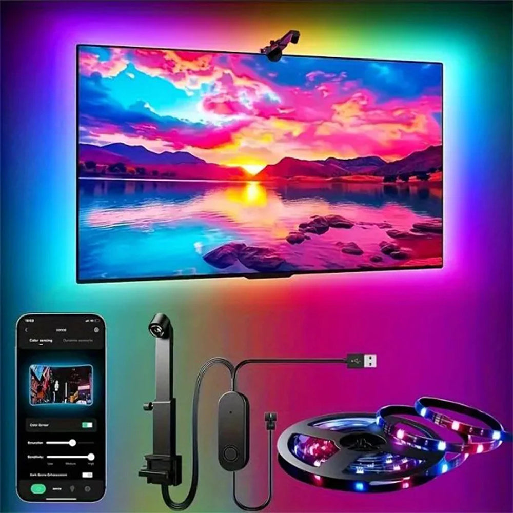 Smart RGBIC LED Bias Lighting for 55-75 inch TVs with Camera-Driven Color Matching and Bluetooth App Control
