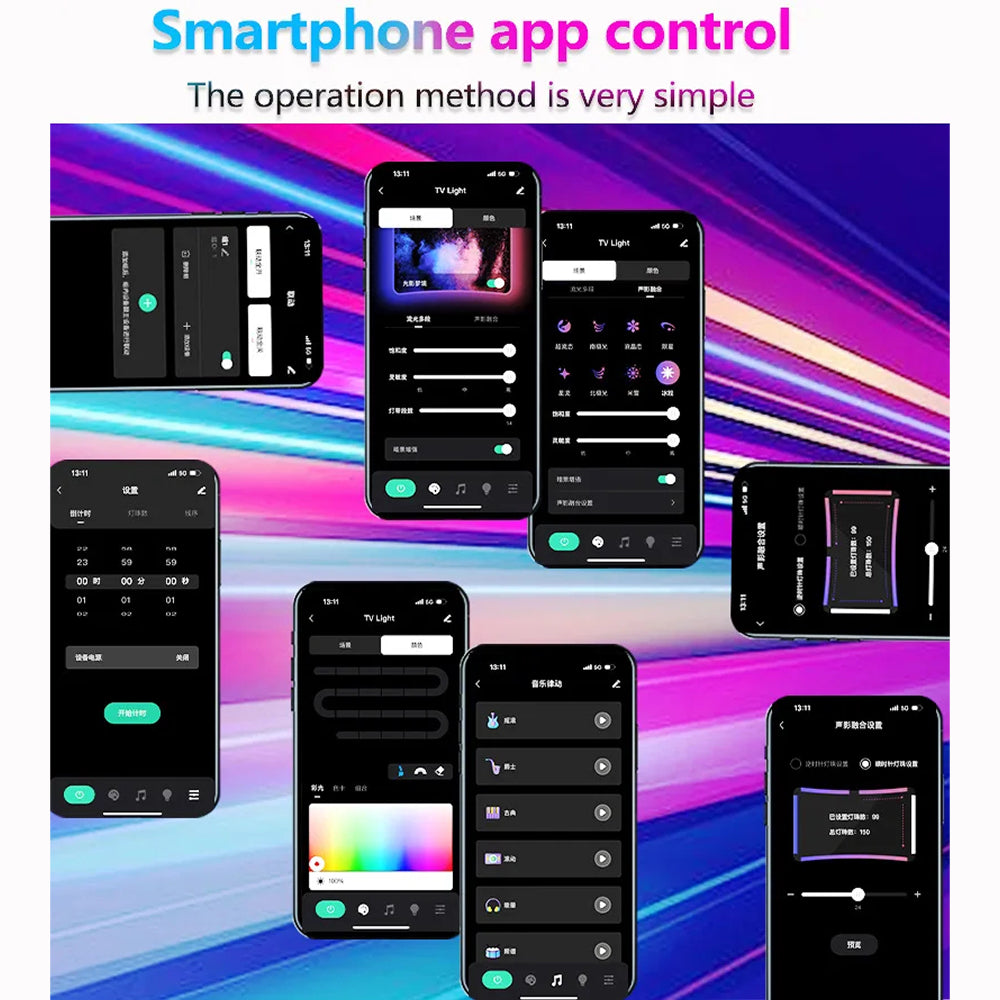 Smart RGBIC LED Bias Lighting for 55-75 inch TVs with Camera-Driven Color Matching and Bluetooth App Control