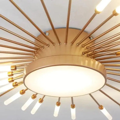 50W LED Radial Ceiling Light 50 in Diameter Gold Aluminum Multi-Arm Fixture for Large Living Rooms Open Layouts Dining Areas
