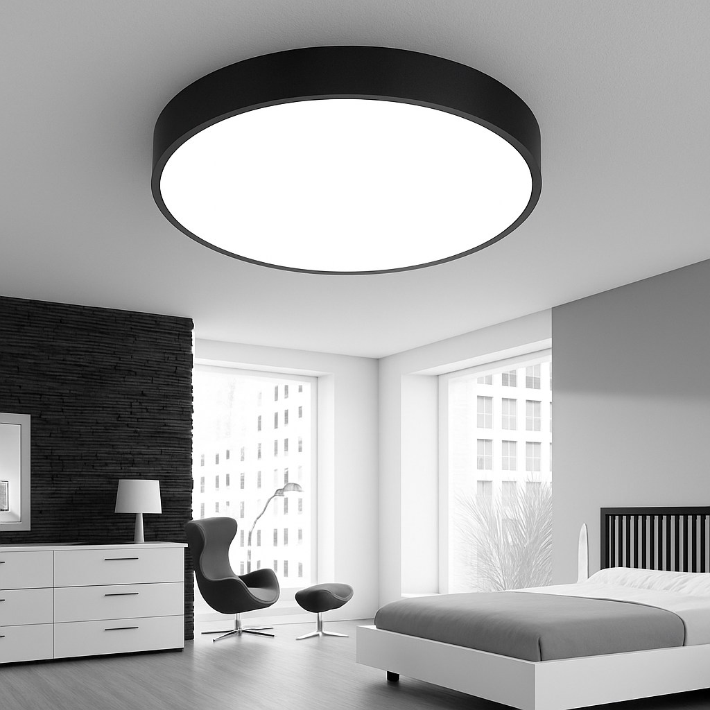 Flush Mount LED Ceiling Light with Frosted Glass Diffuser – Dimmable Round Fixture for Bedroom Kitchen Living Room – Iron Frame 9–24 Inch Mo
